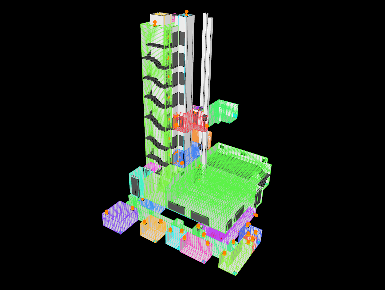 Hotel Smoke Smoke Control System. This project comprised a detailed CFD assessment of the hotel’s smoke‑control strategy across a complex, multi‑compartment arrangement.